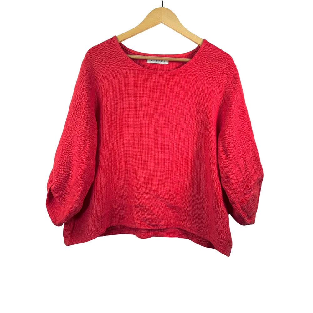 Willow Linen Top sz M/L Red 3/4 sleeve Boxy Lagenlook USA preppy minimalist - Picture 1 of 7